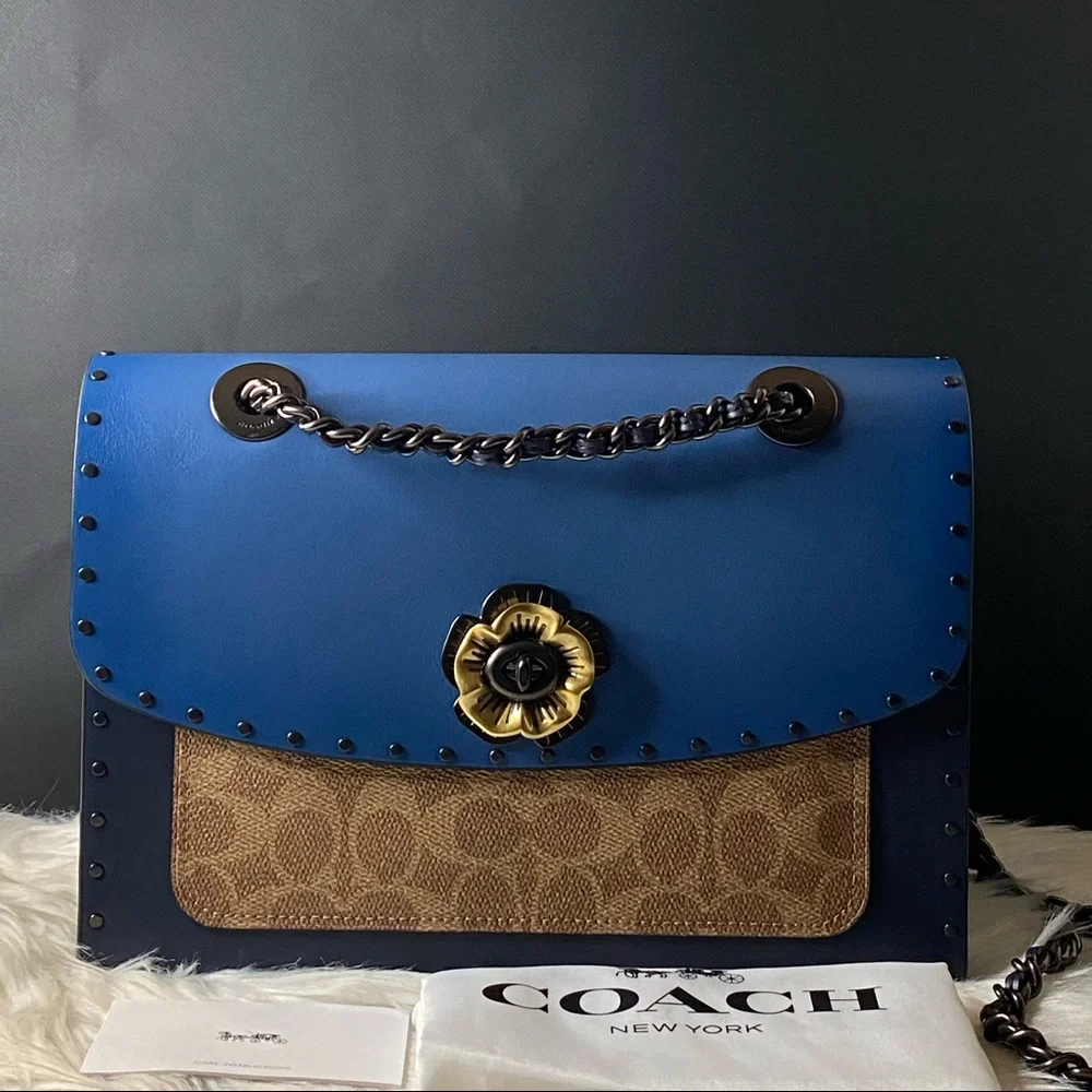 Coach Parker Crossbody Deep Blue with Rivets - Picture 1 of 16